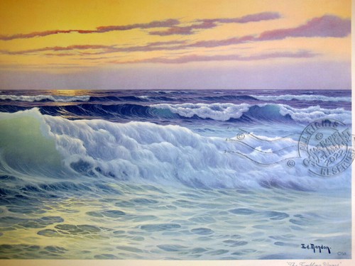 Edouard Mandon 1957 Tumbling Waves * French Art * Majestic Sunset Sky Seascape - Picture 10 of 12