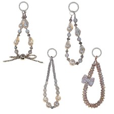 Modern Asymmetric Pearls Bowknot Keychain Beads Design Bag Hanging Chain Jewelry