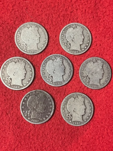 US Barber Half Dollars -  7 Coins   - Fine Silver - Nice Details - Eagle Reverse