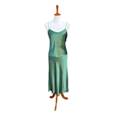 House of Harlow 1960 Women’s S Mossy Green Satin 2 Piece Skirt and Cami Set NWT