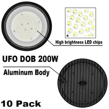 10Pack High bay LED UFO 200w Factory Warehouse Commercial  Light Fixtures