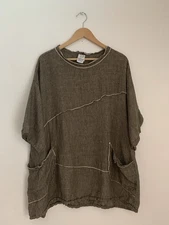 Match Point 100% Mesh Linen Top Sz M Pockets Merrow Detail Lagenlook USA Artwear