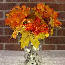 Artificial Flower Arrangement 32oz Mason Jar LED Fall Rustic Home Floral Decor