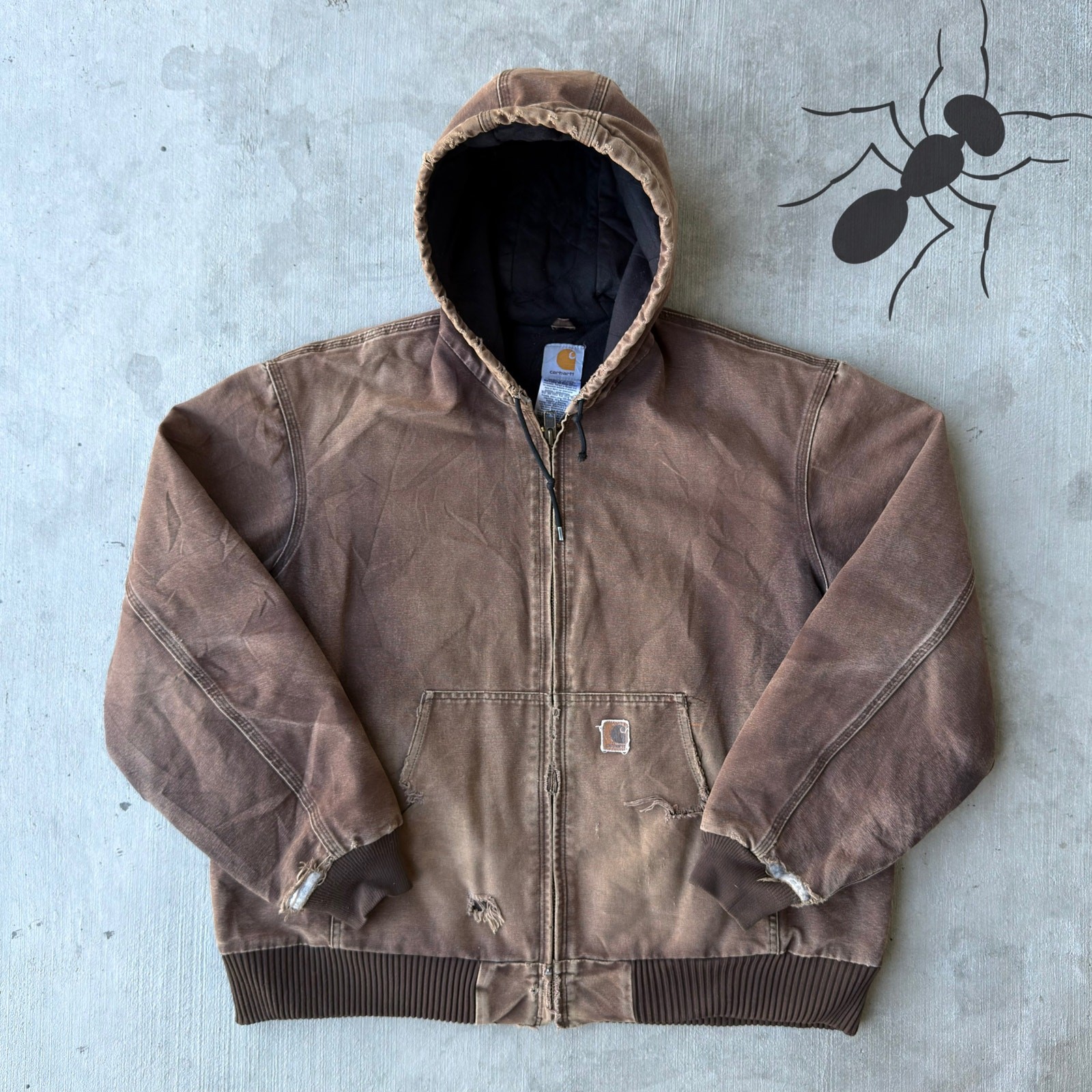 Vintage Y2K Carhartt J130 DKB brown hooded work wear jacket
