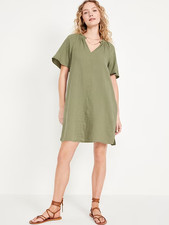 Old Navy Womens Size Medium Short Sleeve Crinkle Gauze Cotton Mini Dress Green