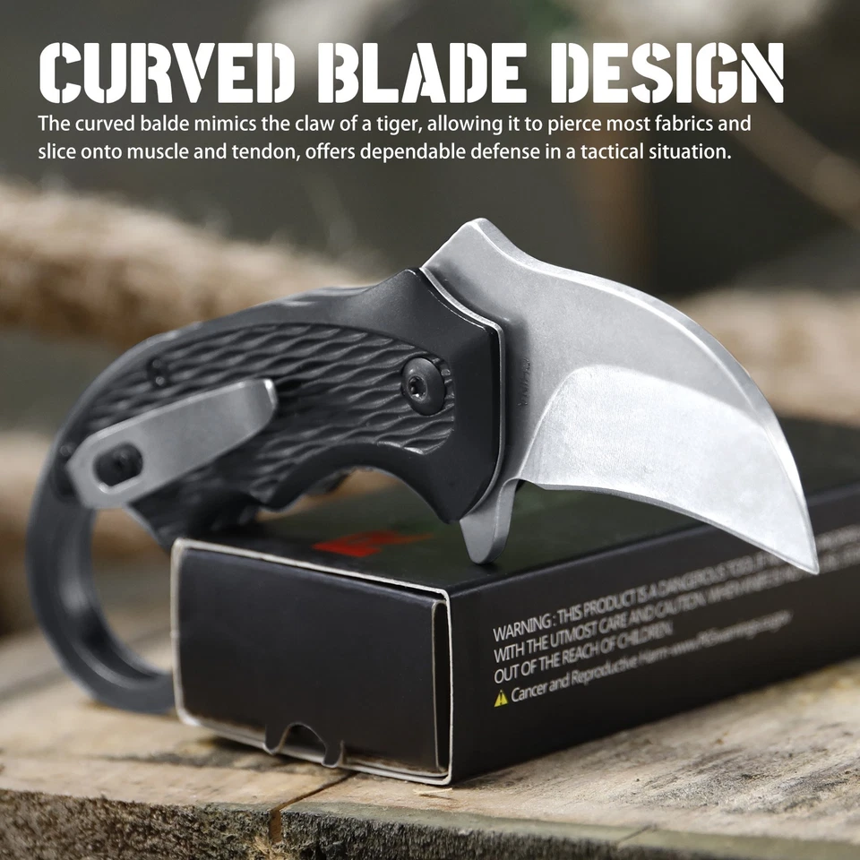 RBLACK 3.2 inch Mini Karambit Folding Knife, Pocket Knife with Finger Ring - Image 3 of 4