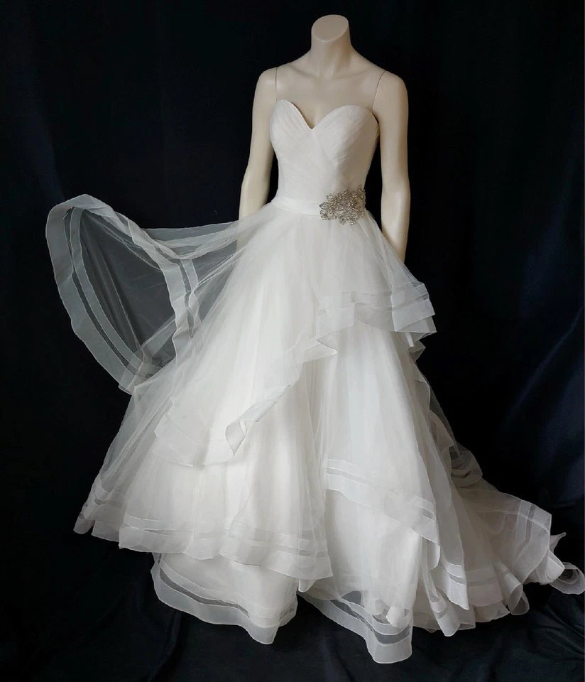 Eddy K Strapless IVORY TULLE PRINCESS BALLGOWN WEDDING DRESS BRIDAL GOWN - M - Image 3 of 4