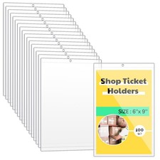 100 PCS Job Ticket Holders 6x9 Inch Shop Work Order Plastic Sleeves Clear