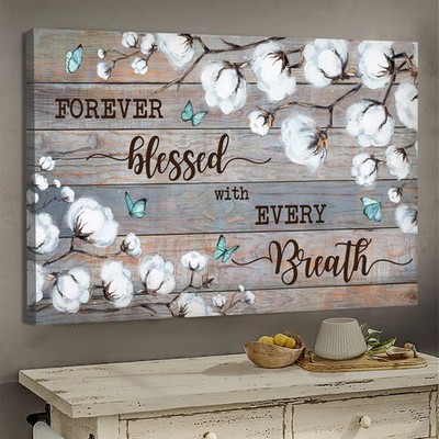 Cotton flower painting, Blue butterfly, Forever blessed with every breath - J...