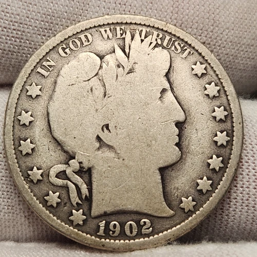 1902 P 50C Barber Silver Half Dollar - Good Condition - Barb-02P