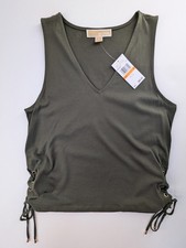 Top Michael Kors taglia small verde oliva foro passante sidetie nuovo con etichette