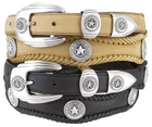 Silver State of Texas Conchos Western Scallop Braided Genuine Leather Belt