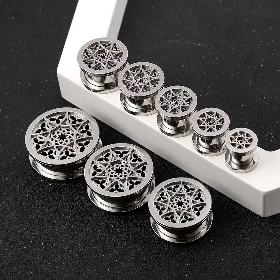 Orecchio Plug Tunnel Argento Motivo Ohrtunnel Ohrplug Flesh Tunnel Plug - Immagine 4 di 4