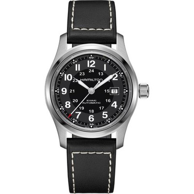 Hamilton Khaki Field 42 MM SS Lederband schwarzes Zifferblatt Uhr H70605733