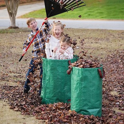 2pcs Heavy Duty Garden Waste Bags with Gloves 272L Green Reusable Storage Trash