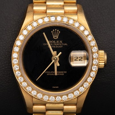 Rolex Datejust 69178 Präsidenten Damen Uhr 26mm Diamant-Lünette Schwarz Onyx 1ct