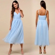 NWOT Lulus Exemplary Aura Light Blue Tulle Midi Dress Retail $79
