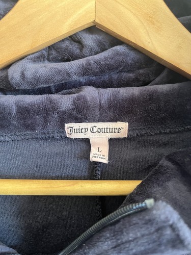 Juicy Couture Hoodie Size Large Vintage Retro Y2K Navy Zip Up Velvet Feel Jacket - Picture 3 of 8