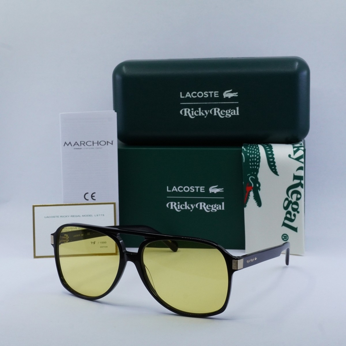 New LACOSTE L977S Ricky Regal 001 Black/Yellow 63-16-140