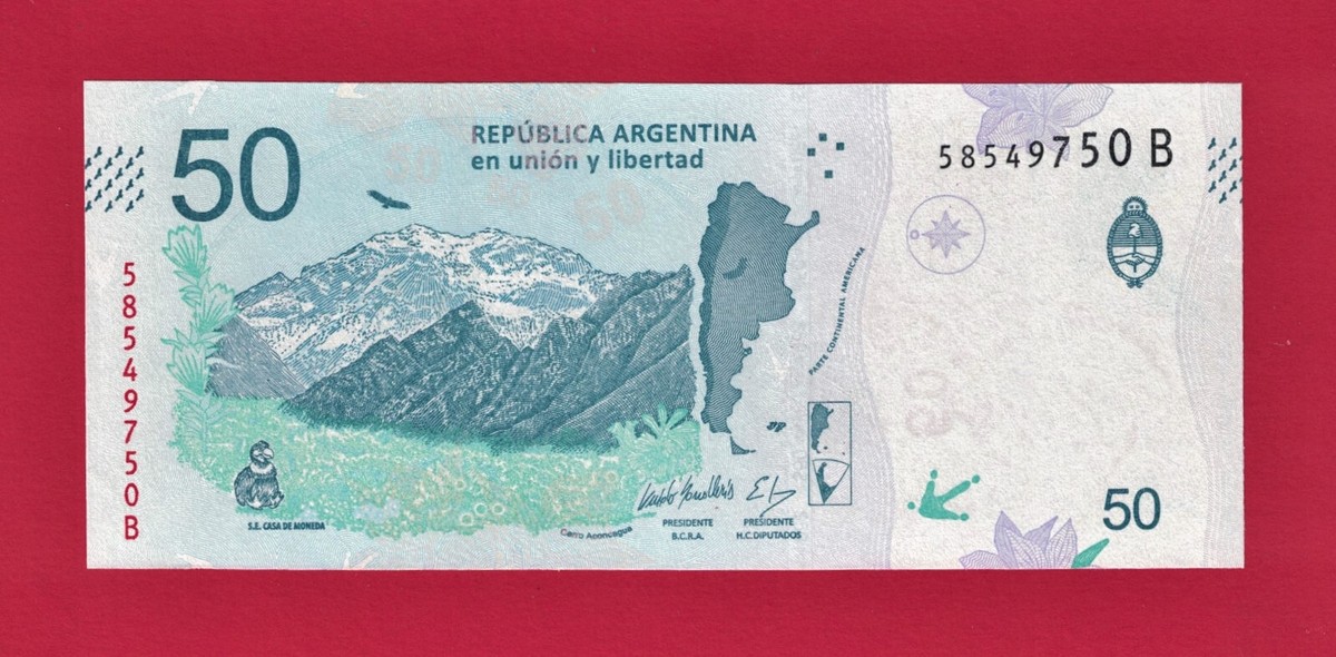 Argentina 50 Pesos Banknotes 2018-2020 – UNC 5 Pcs Consecutive Lot P-363 Suffix B