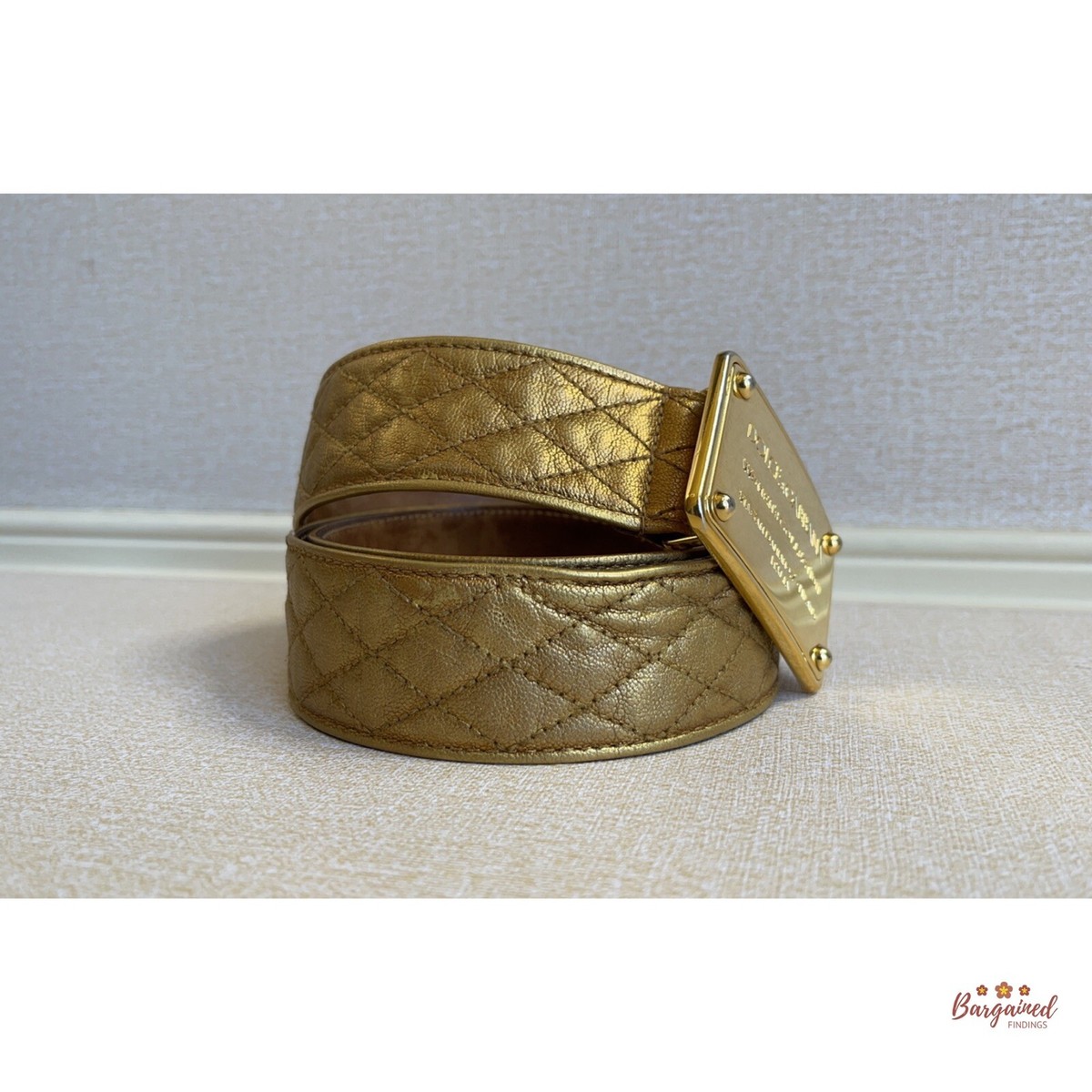 Authentic Dolce & Gabbana Gold Quilted Leather Gold Logo  display picture 2