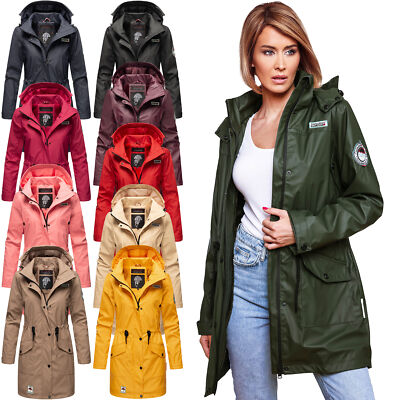 Navahoo Damen Regenjacke Regenmantel lang Teddyfell Jacke Mantel Kapuze  B678 NEU