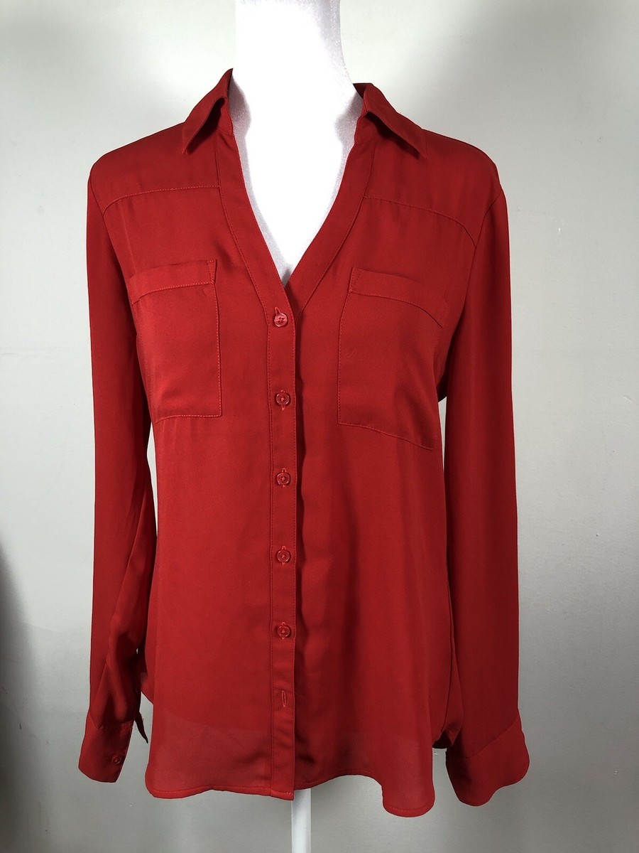 Express Sz. S/p The Portofino Shirt Solid Red Long