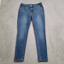 Seven7 Jeans Womens 10 Blue Denim Tummyless High Rise Skinny Distressed Stretch