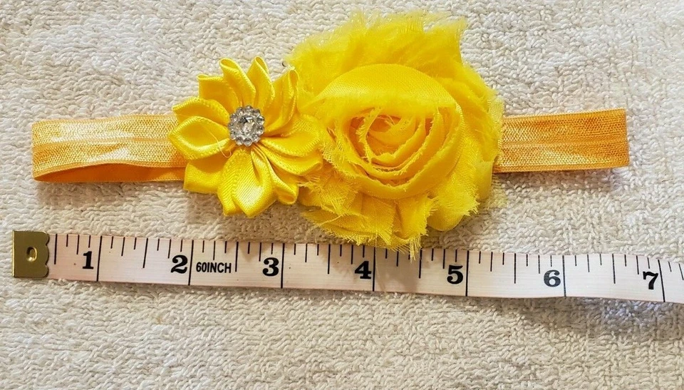Diadema elástica floral para bebé Navidad/Vacaciones flor estrás adorable amarillo Foto 3 de 3