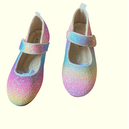 Adamumu Glitzer Regenbogen Mary Jane Schuhe Glitzer Riemen Kleinkind Mädchen Größe 8 Neu ohne Etikett