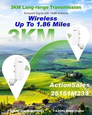 WiFi Bridge 1.8 MI / 3KM Distance Gigabit, Dual WiFi, PoE, IP65, Easy Mount