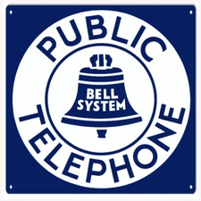 Vintage Style Metal Sign Public Telephone Bell Systems 12 X12