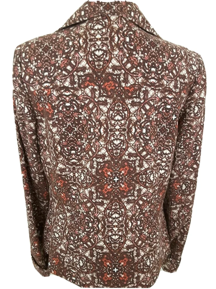 Peck&Peck Fin de Semana~Mujer Talla 8~Bronce Óxido Étnico Tribal Estampado Otoño Chaqueta Lino Foto 2 de 4