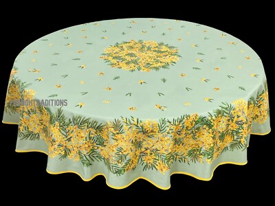 French Provencal Coton Tablecloth Mimosa Green/Yellow 71 Inches- Made in France