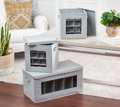 Tidy & Co. 3-Piece Multi-Purpose Collapsible Storage Set GRAY Ornament Storage