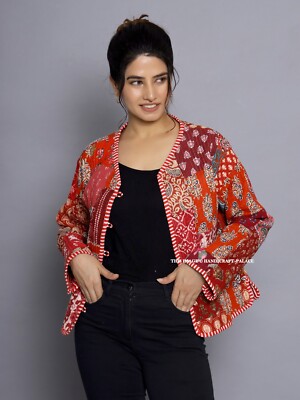 Damen Mantel Kurzer Roter Mantel Rot Patchwork Gesteppt Kurze