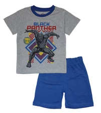Black Panther Boys S/S Gray Top 2pc Short Set Size 2T 3T 4T 4 5 6 7