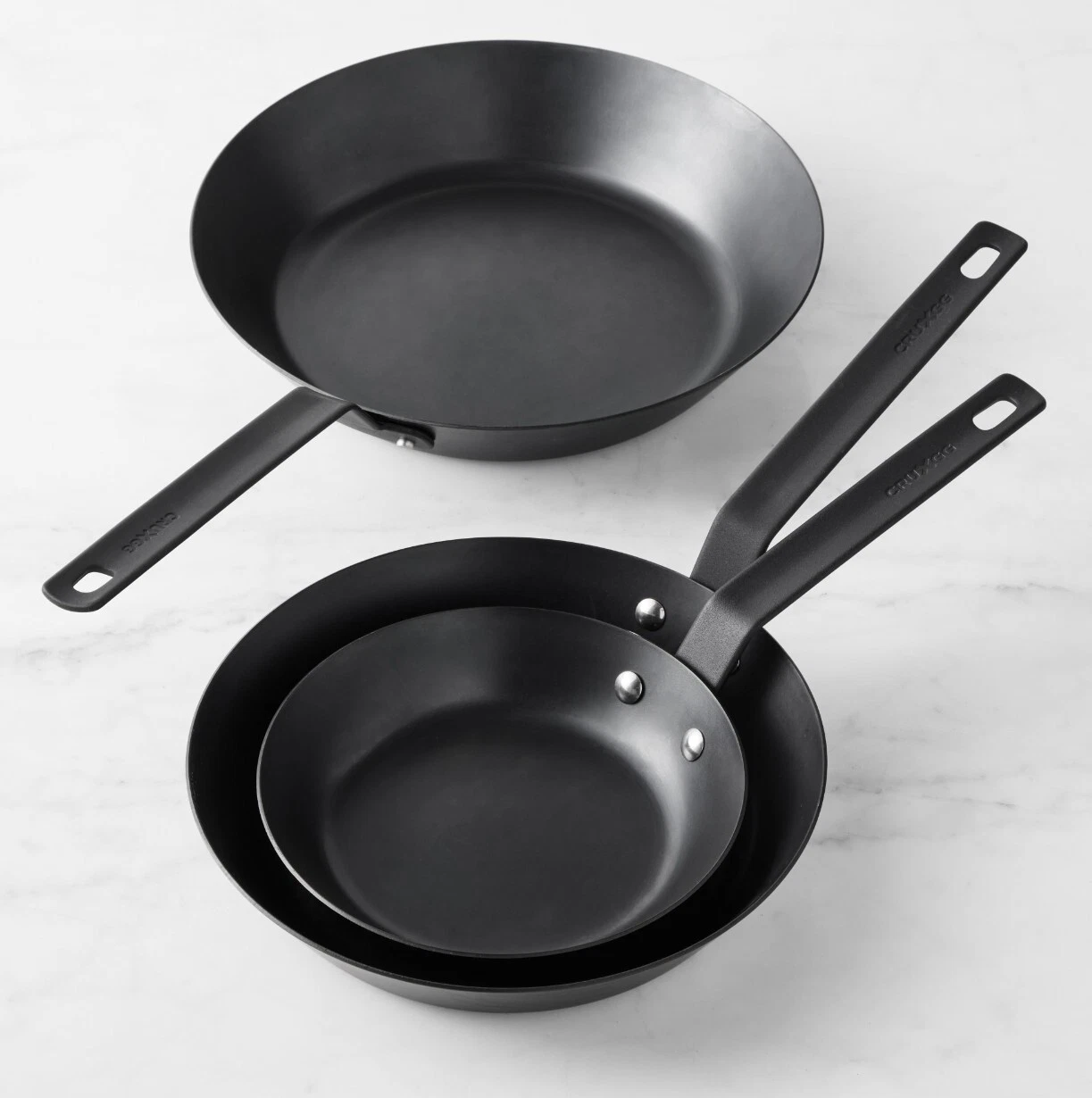 3 Piece Set - CRUXGG 'Williams Sonoma' Seasoned Blue Steel Pans 8", 10", 12"