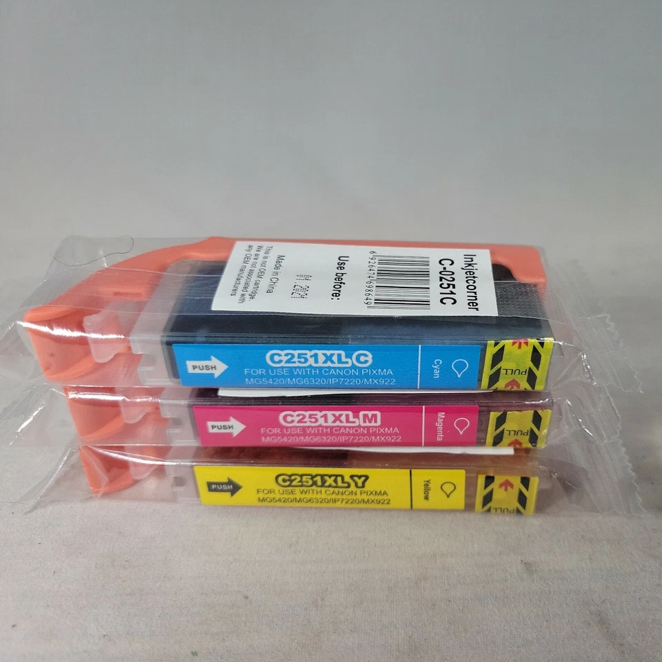 Inkjetcorner C-0251C C-0251M C-0251YLot of 3 Ink Cartridges Sealed Expired 1/21 - Image 2 of 4