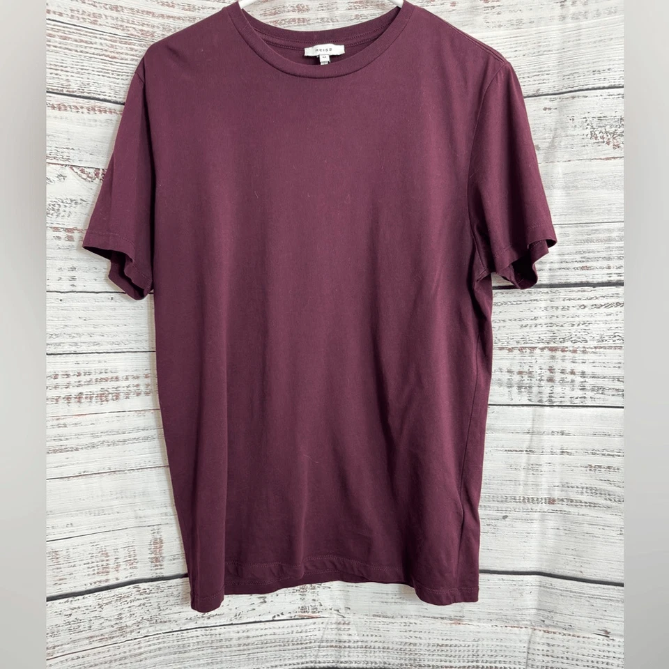 Camiseta Reiss Para Hombre Talla Mediana Algodón Cuello Redondo Borgoña Camiseta Informal Esencial Foto 2 de 4