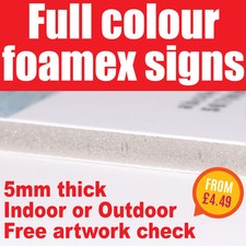 Foamex Sign Board 5mm Printed Full Colour Rigid Plastic Board