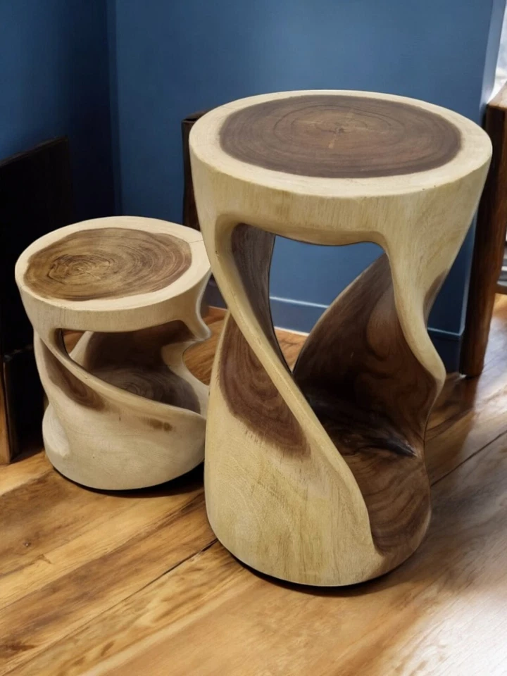 Suar Wood Side Table Flower Column Solid Wood Stool Table Acacia Decor - Image 2 of 4