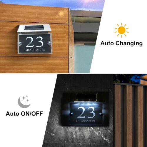 MODERN SOLAR LIGHT LED House Signs Plaques Door Numbers 1 - 9999 street Name - Picture 2 of 7