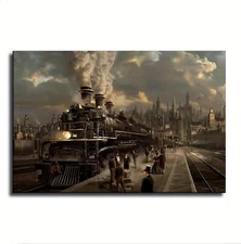 Steam Train Retro Train Station Poster Canvas Painting Print Wall Art