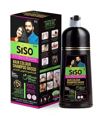 Siso Hair Color Shampoo Pump pack, Natural Black 180ml -No Skin Stain, No Ammoni