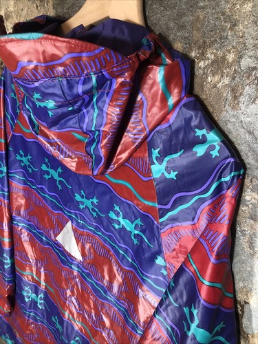 Vintage 90s LL Bean Kids Raincoat XL 18-20 Aztec Tribal PVC Snap Long - Picture 10 of 12