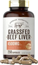 Grass Fed Beef Liver Capsules 4500Mg | 250 Count | Desiccated Supplement | Non-G
