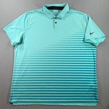 Nike Dri Fit Vapor Golf Polo Shirt Mens 2XL Green Graphic Striped Stretch CU9796