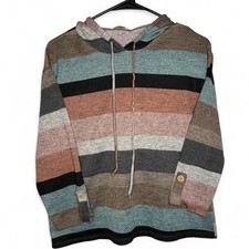 Size small S multi-colored striped striped light weight hoodie with buttons