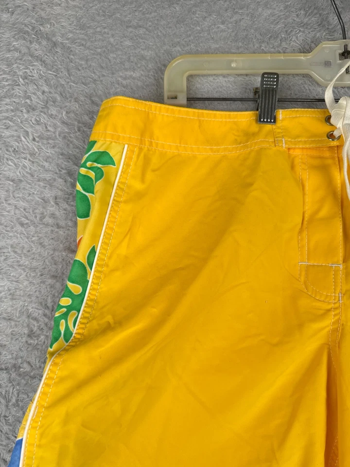 VINTAGE Mysterioso Board Short Mujer 14 Amarillo Patrón Cambiante Tela Camaleón Foto 4 de 4